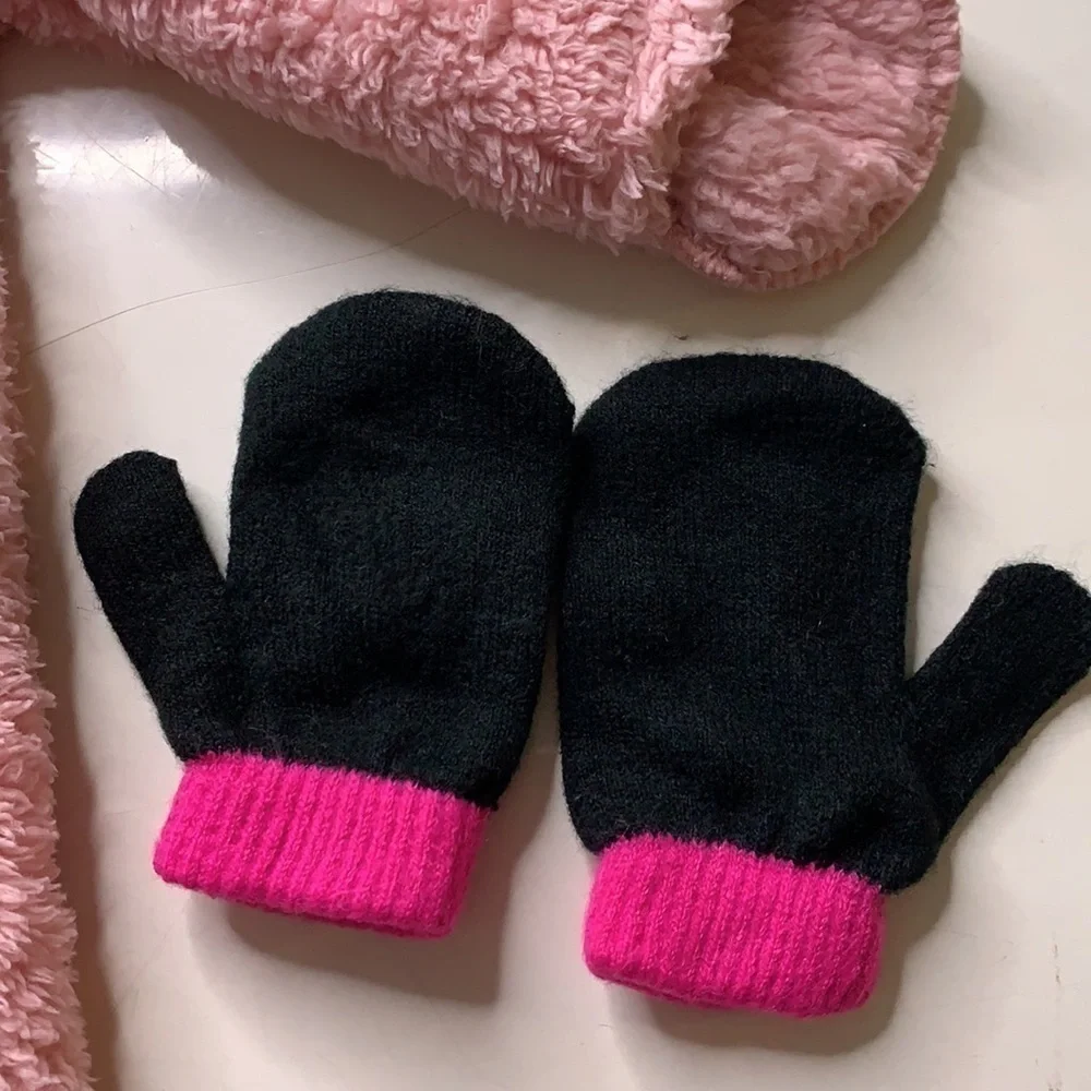 Carters pink teddy fleece footed bodysuit mitten hand covers Infant 6 months